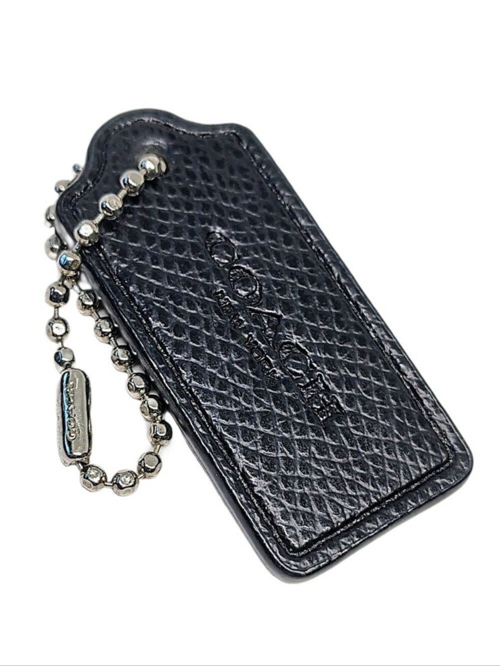 🆕 Coach 2" Black Pebbled Leather Hangtag Bag Fob Charm Keychain RARE